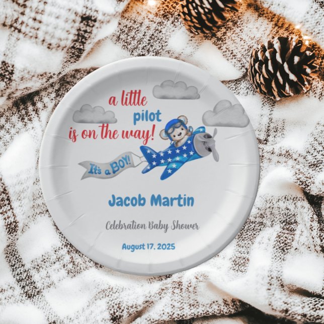 Prato De Papel Doce Pequeno Piloto Nuvens Chá de fraldas de Tema  (Criador carregado)