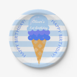 Prato De Papel Doce sorvete primeiro aniversario azul
