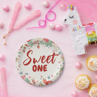 Prato De Papel Doce Um 1º Aniversário Sorvete de Donut de Morango
