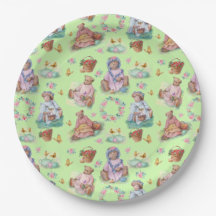 Doce Vintage Bear Tea Party Suave Verde e Rosa