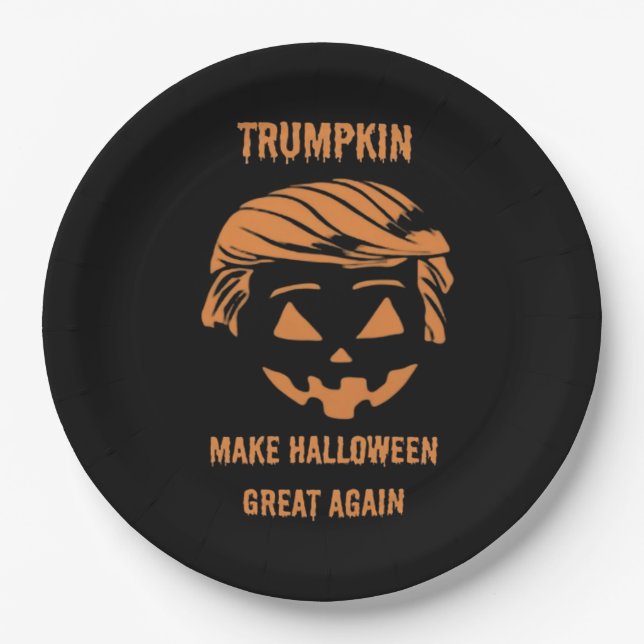 Prato De Papel Docinho, Trumpkin, Halloween Merch Classic (Frente)