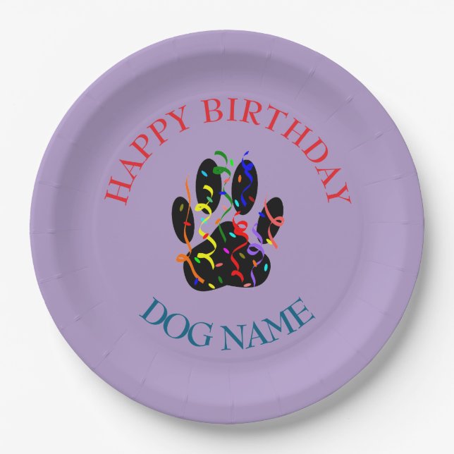 Prato De Papel Dog Birthday Party Custom Purple (Frente)