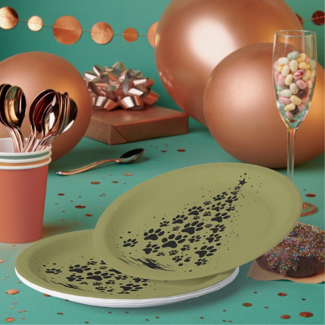 Prato De Papel Dog Lover Paw Print Christmas Tree 3 (Múltiplo)