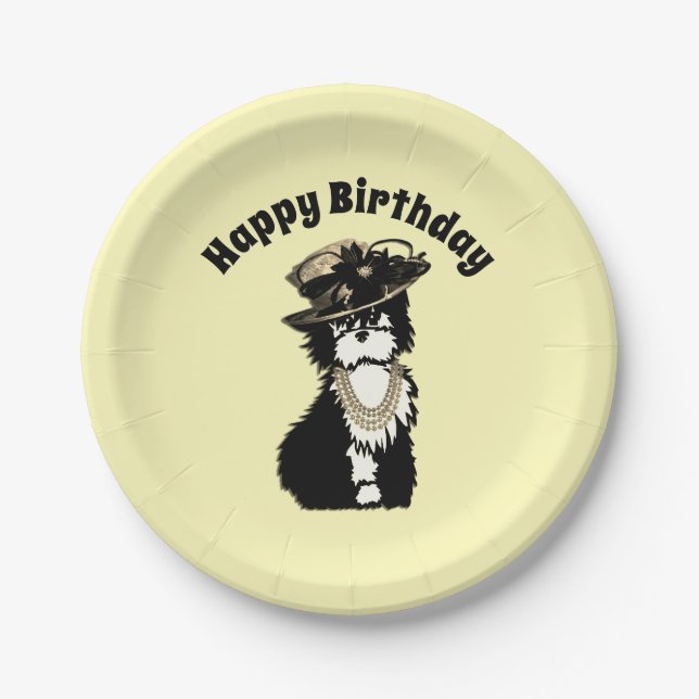 Prato De Papel Doggie Fashionista/Designer de Moda Amarelo (Frente)