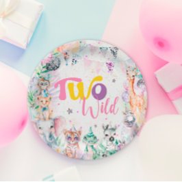 Prato De Papel Dois Animais Safari Tropicais Selvagens Segundo An