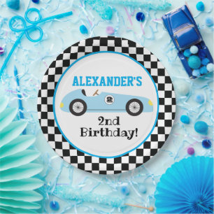 Prato De Papel Dois Bairthday de Corrida Azul Rápida