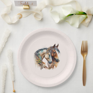 Prato De Papel Dois Belos Cavalos Oeste Boho