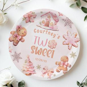 Prato De Papel Dois biscoitos de aniversário de Natal cor-de-rosa