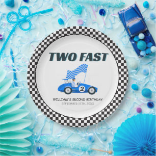Prato De Papel Dois Carro Azul Rápido Segundo Aniversário