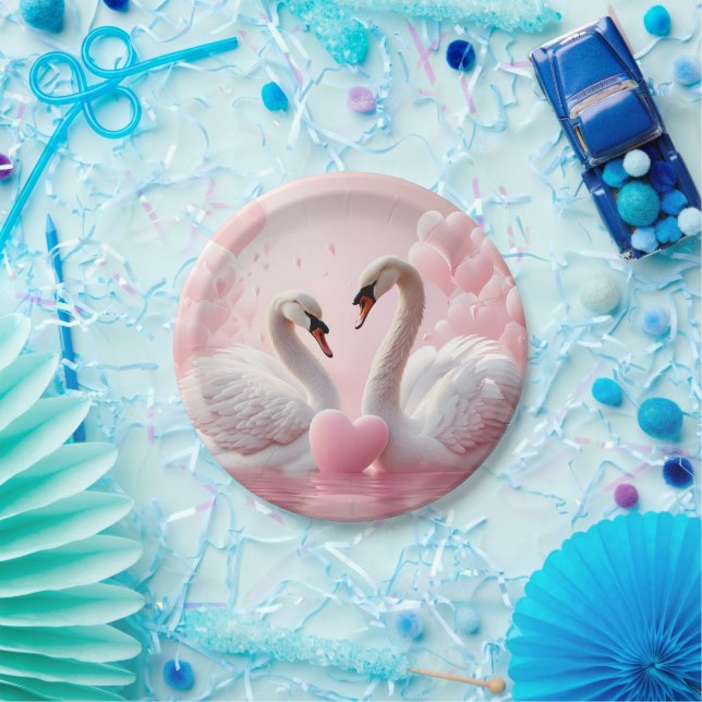 Prato De Papel dois cisnes brancos (Festa)