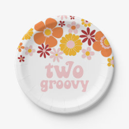 Prato De Papel Dois Convites de Aniversário de 2 anos Groovy Retr