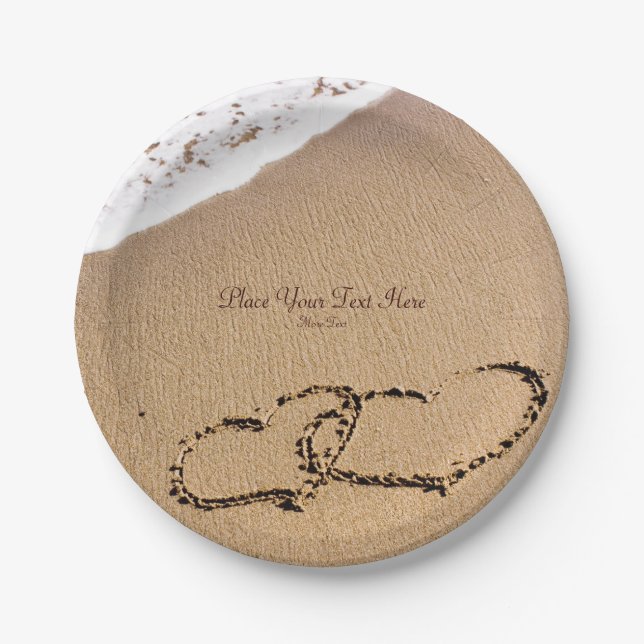 Prato De Papel Dois Corações Na Areia (Frente)