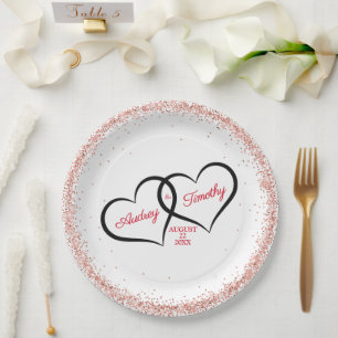 Prato De Papel Dois Corações Um Casamento de Amor Personalizado