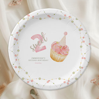 Prato De Papel Dois Cupcake Fofo de Aniversário de 2 Anos