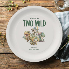 Prato De Papel Dois Festa de segundo aniversário de Dinossauro Ge