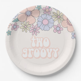 Prato De Papel Dois Groovy Retro floral pastel para 2º aniversári