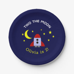 Prato De Papel Dois O segundo aniversário Do Foguete De Lua