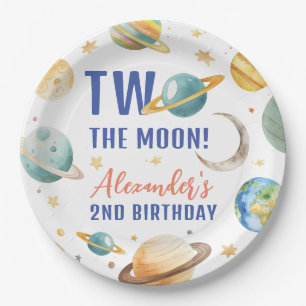 Prato De Papel Dois Para a Lua 2º Aniversário Espaço Galáxia