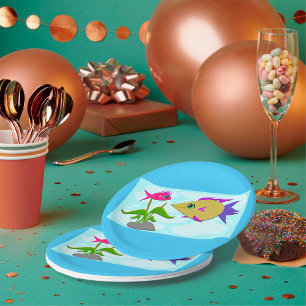 Prato De Papel Dois Peixes Coloridos