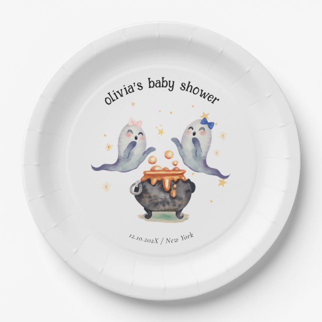 Prato De Papel Dois Pequenos Chás de fraldas Ghost Halloween Twin (Frente)