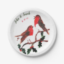Dois Robin Birds Winter Holly Wedding