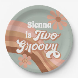 Prato De Papel Dois segundo aniversário Cor-de-Rosa Retro Daisy S