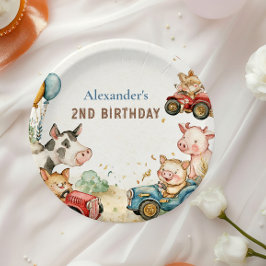 Prato De Papel Dois segundos aniversários De Animais De Exploraçã