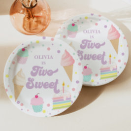 Prato De Papel Dois Sorvetes e Bolo de 2º Aniversário