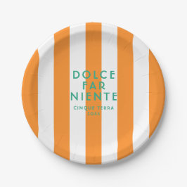 Prato De Papel Dolce Far Niente Cinque Terra Orange Cabana Stripe
