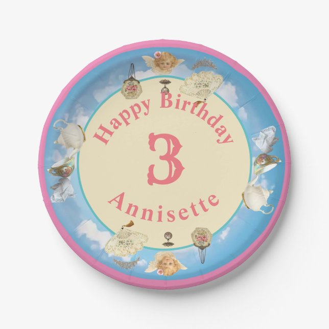 Prato De Papel Dolly Tea Party Happy Birthday Plate (Frente)