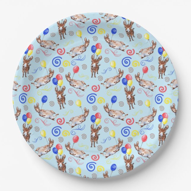 Prato De Papel Donkey Birthday Party Paper Plates in Blue (Frente)