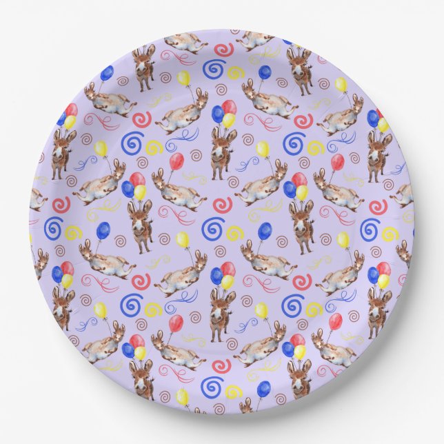 Prato De Papel Donkey Birthday Party Paper Plates in Purple (Frente)
