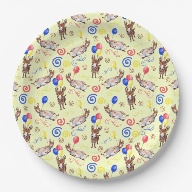 Prato De Papel Donkey Birthday Party Paper Plates in Yellow (Frente)