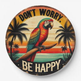 Prato De Papel Don't Worry, Be Happy Round Tropical Parrot Art