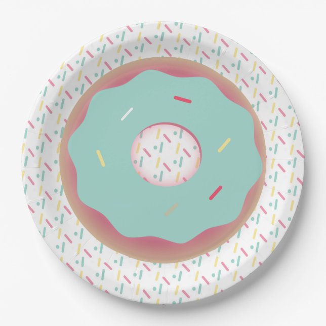 Prato De Papel Donut Cobertura Azul e Confeitos (Frente)