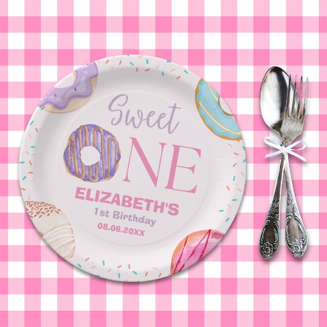 Prato De Papel Donut Sweet One Cute Birthday Girl (Criador carregado)