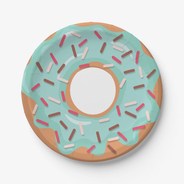 Prato De Papel Donuts Azuis Congelados Com Confeitos Festa de Ani (Frente)