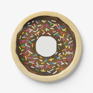 Prato De Papel Donuts de Chocolate Marrom com Confeitos de Aniver