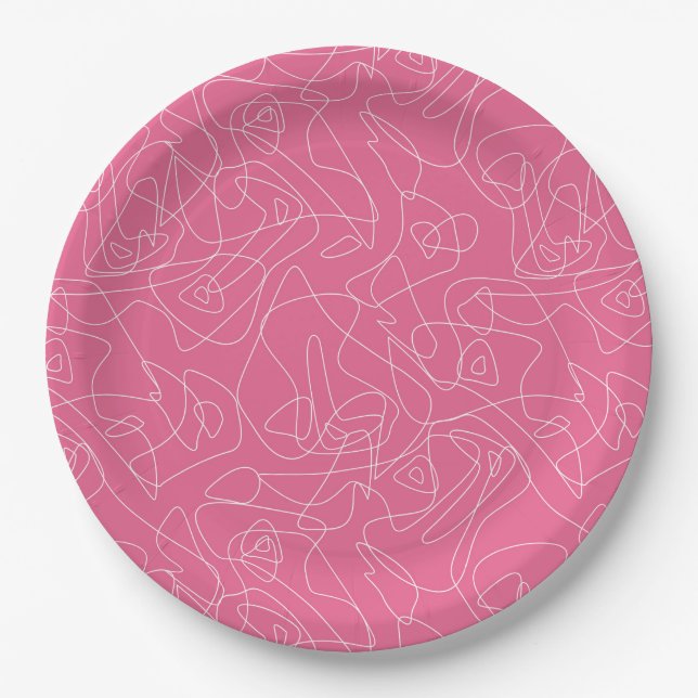 Prato De Papel Doodle abstrato branco em fundo rosa (Frente)
