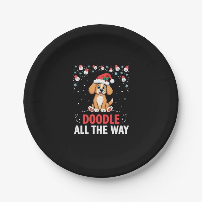 Prato De Papel Doodle All The Way Funny Goldendoodle Santa Hat Ch (Frente)
