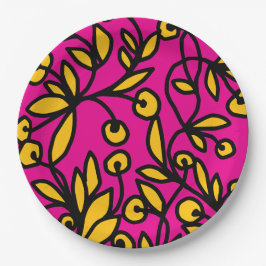Prato De Papel Doodle amarelo e rosa