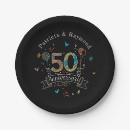 Prato De Papel Doodle na Lousa de Giz Personalizado 50º Aniversár