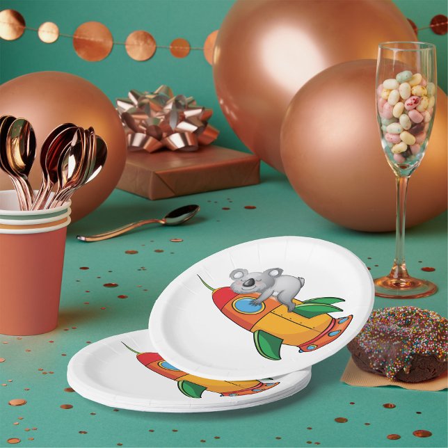 Prato De Papel Dormindo Koala no foguete Colorido (Criador carregado)