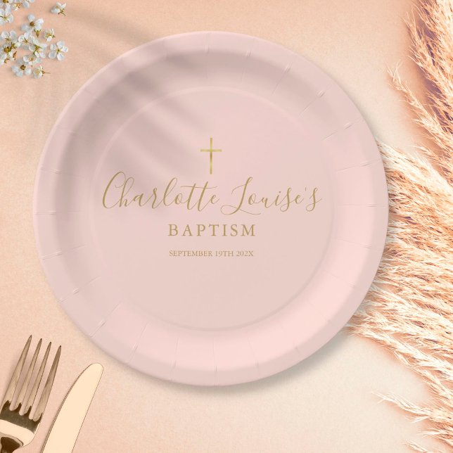 Prato De Papel Dourada Assinatura Baptismo Cristening Blush Papel (Criador carregado)