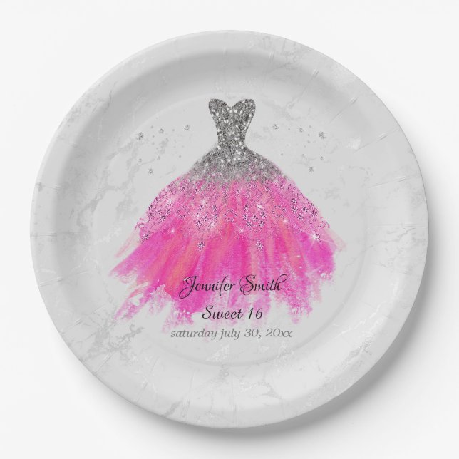 Prato De Papel Dourada cor-de-rosa, brilho doce dezesseis (Frente)