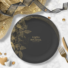 Prato De Papel Dourada poeira e contornos Obrigado Black/Gld ID83