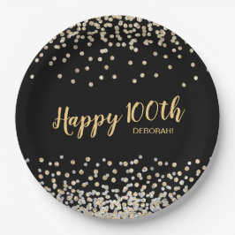 Prato De Papel Dourada Prata Confetti 100ª Festa de aniversário