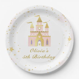 Prato De Papel Dourada Princesa Castle Girl Birthday