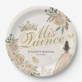 Prato De Papel Dourada Sparkle Floral Princesa Quinceañera Aniver