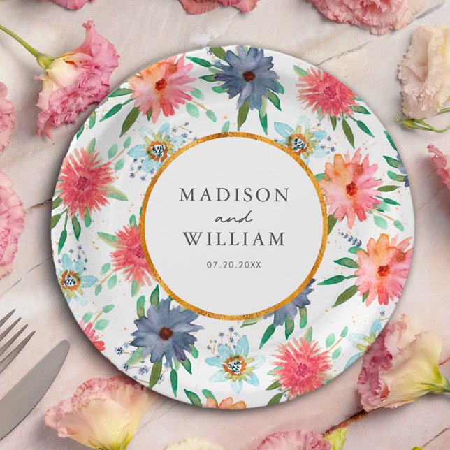 Prato De Papel Dourado Boho Chic Greenerescal Whimsical Wildflowe (Criador carregado)